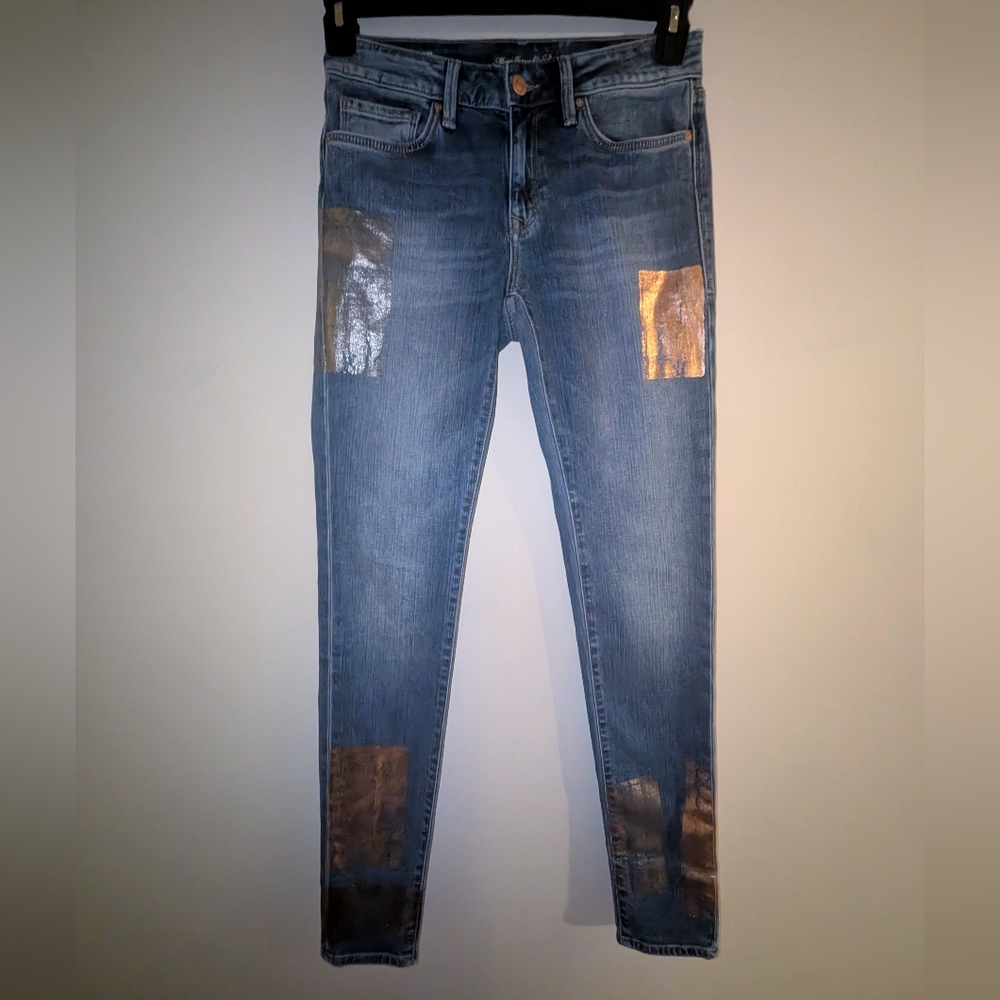 Mavi Jeans Adriana Mid Rise Super Skinny Jeans With Metallic Patches Size 26